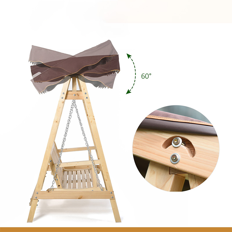 2-местные уличные качели для крыльца с деревянной подставкой, прочной А-образной рамой и регулируемым водоотталкивающим навесом