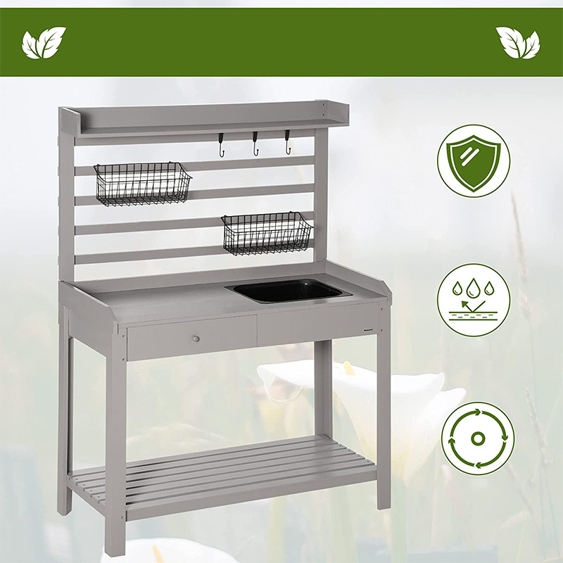 Горшечный стол, садовая рабочая станция с сетчатым экраном, съемная раковина и корзины