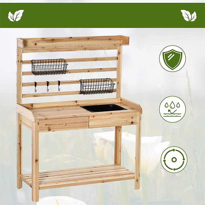 Горшечный стол, садовая рабочая станция с сетчатым экраном, съемная раковина и корзины