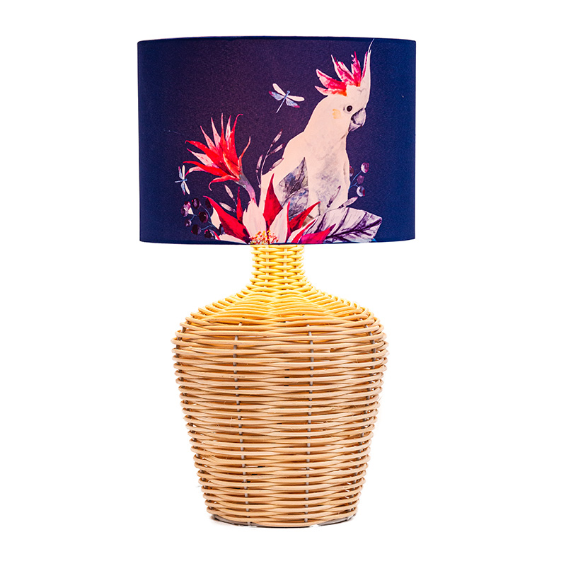 26,5-дюймовая большая настольная лампа из ротанга с тканевым абажуром из натурального ротанга/латуни/белого цвета