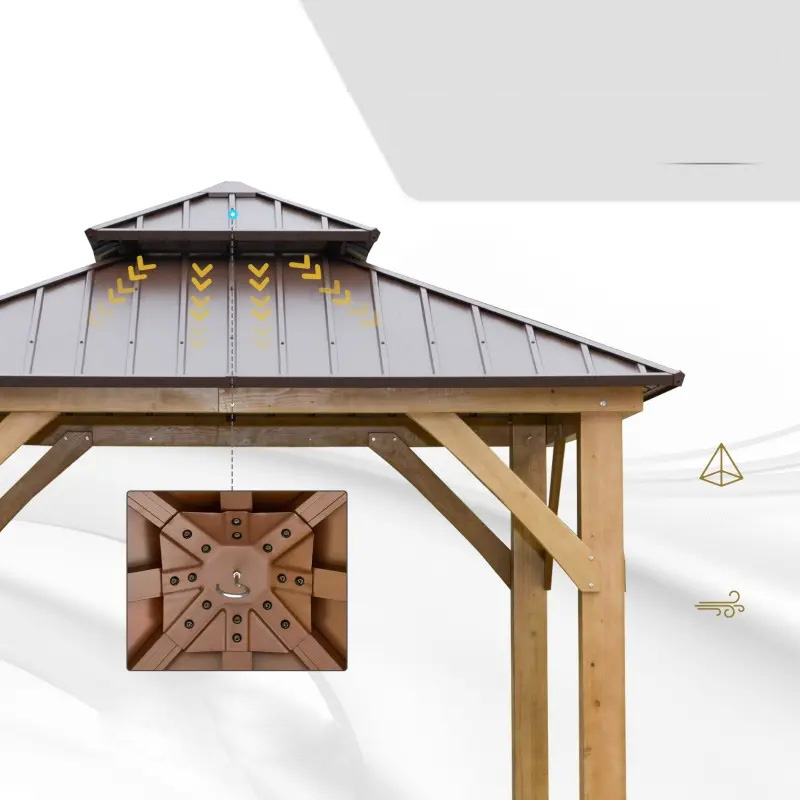 10-дюймовая беседка с жесткой крышей и навесом для патио с навесом на открытом воздухе со стальной двухъярусной крышей размером 10 x 10 футов