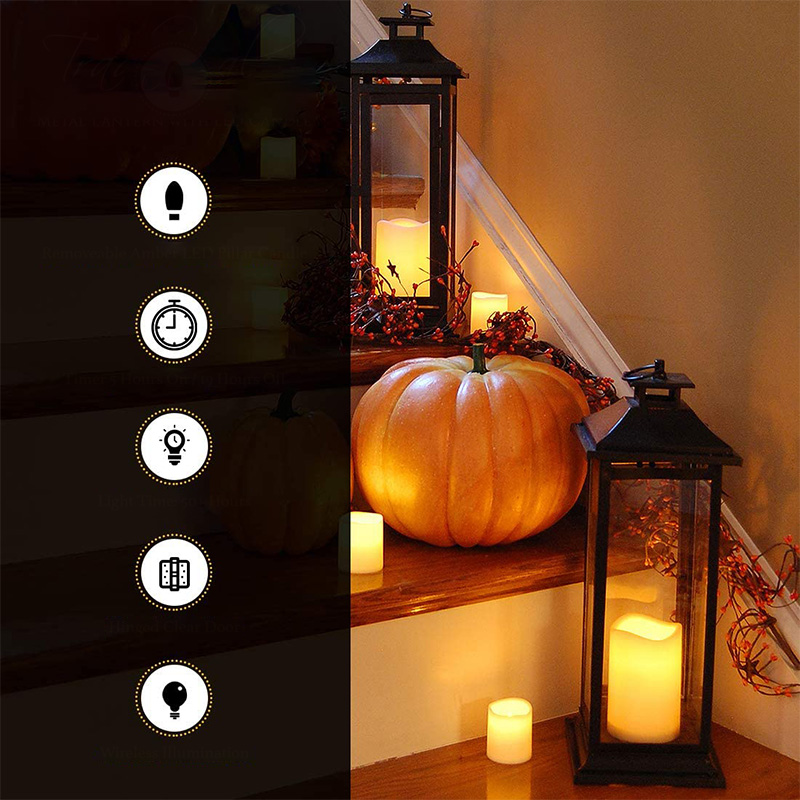 Металлический фонарь со свечой на батарейках - традиционный черный, фонарь 17 дюймов